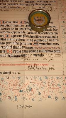 Reliquary - Relic St. Aegidius Ex Ossibus With Document Bruges Belgium 19th century ( anno 1886 )