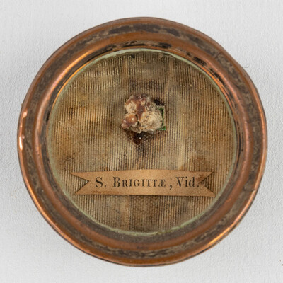 Reliquary - Relic St. Brigitta With Original Document en Brass / Glass / Wax Seal, Belgium  19 th century