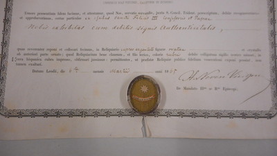 Reliquary - Relic St. Felix 3th With Original Document  en Brass / Glass / Wax Seal, 19 th century
