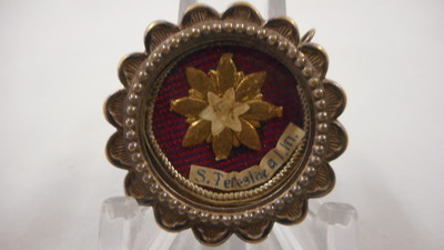 Reliquary - Relic St. Therese With Original Document en Brass Plated / Glass / Wax Seal, 20th Century