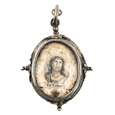 Reliquary - Relic True Cross  en Silver / Glass / Originally Sealed, 17 th century