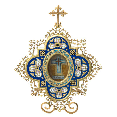 Reliquary - Relic True Cross  en Brass / Glass / Wax Seal, 19 th century
