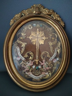 Reliquary - Relic True Cross  en Brass / Glass / Wax Seal, Verona Italy 19 th century