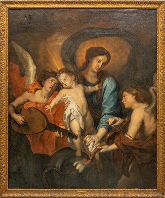 Painting: Mary With Child Copy After An Original By Anthony Van Dyck (1599-1641) In The Yale University Art Gallery style Renaissance en Oil on Canvas / Wooden Frame, Belgium  18 th century