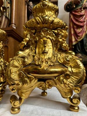 Altar -Set 6 Matching Large Candle Sticks Height Without Pin: 130 Cm ! style Rococo - Style en Brass / Bronze / Gilt , Belgium  18 th century ( Anno 1750 )