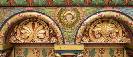 Altar style Romanesque en wood polychrome, France 19th century