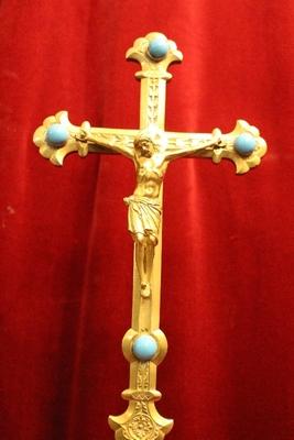 Altar - Cross style Romanesque en Bronze / Gilt / Stones, Belgium 19th century