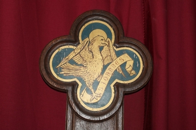 1 Romanesque Crucifix And Corpus Christi Fully Hand-Carved Oak, Applications 4 Evangelists, Romanesque-Style, 19th Cent.  (1890)