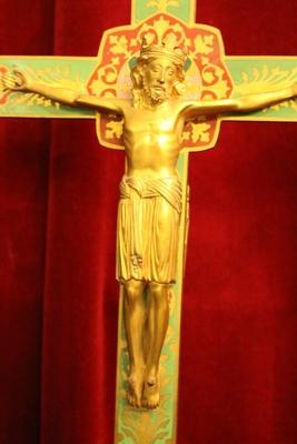 Exceptional Altar Cross Double Sided style Romanesque en Bronze / Gilt / Enemelled, France 19th century