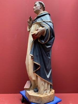 St. Dominic Statue style Romanesque en Terra-Cotta polychrome, France 19th century ( anno 1865 )