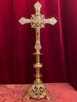 Altar - Cross style Romanesque - Style en Brass / Polished / New Varnished, France 19th century ( anno 1890 )