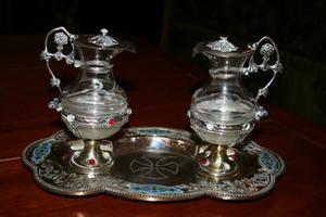 Cruets style Romanesque - Style en Brass / Glass / Enamel / Stones, France 19th century anno 1875