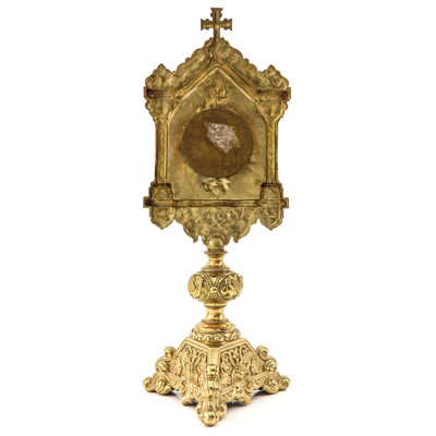 Reliquary - Relic Relics St. Barbara & Virg. Mary. style Romanesque - Style en Brass / Bronze / Gilt / Originaly Sealed, France 19 th century