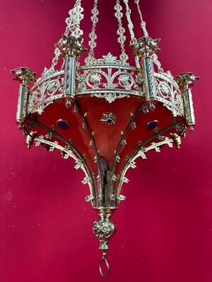 Sanctuary Lamp style Romanesque - Style en Brass / Bronze / Enamel /  Polished , France 19 th century ( Anno 1865 )