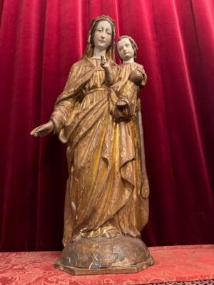 St. Mary With Child Sculpture. style Romanesque - Style en Hand - Carved Wood , France 18 th century