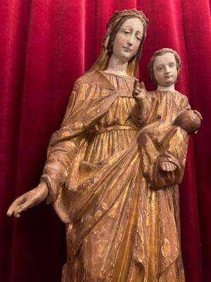 St. Mary With Child Sculpture. style Romanesque - Style en Hand - Carved Wood , France 18 th century