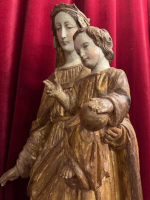 St. Mary With Child Sculpture. style Romanesque - Style en Hand - Carved Wood , France 18 th century