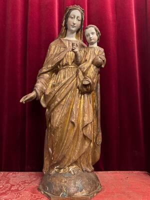 St. Mary With Child Sculpture. style Romanesque - Style en Hand - Carved Wood , France 18 th century