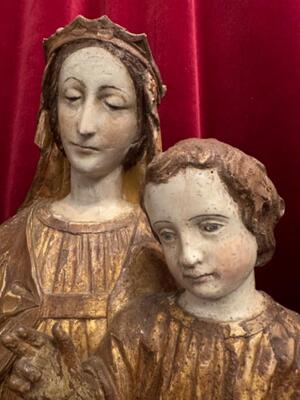 St. Mary With Child Sculpture. style Romanesque - Style en Hand - Carved Wood , France 18 th century