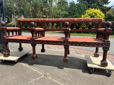 Very Rare Bench style Romanesque - Style en Oak / Fabrics, Belgium  19 th century ( Anno 1865 )