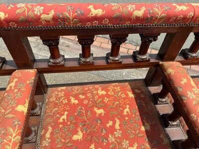 Very Rare Bench style Romanesque - Style en Oak / Fabrics, Belgium  19 th century ( Anno 1865 )