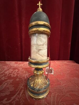 Very Rare Cylinder-Reliquary - Relic Ex Ossibus St. Agatha style Romanesque - Style en Wood / Glass / Originally Sealed, Italy  18 th century