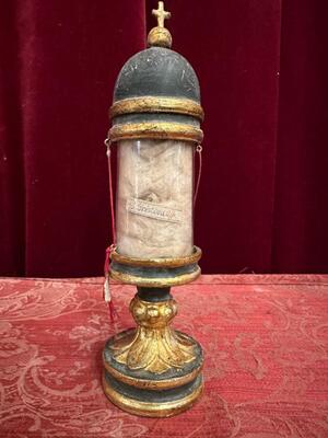 Very Rare Cylinder-Reliquary - Relic Ex Ossibus St. Christina style Romanesque - Style en Wood / Glass / Originally Sealed, Italy  18 th century