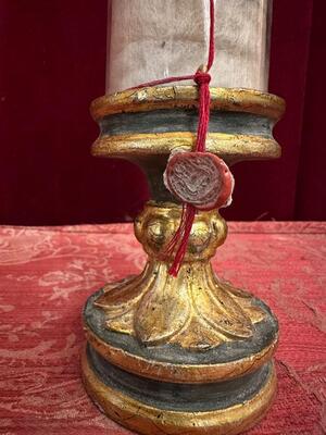 Very Rare Cylinder-Reliquary - Relic Ex Ossibus St. Christina style Romanesque - Style en Wood / Glass / Originally Sealed, Italy  18 th century