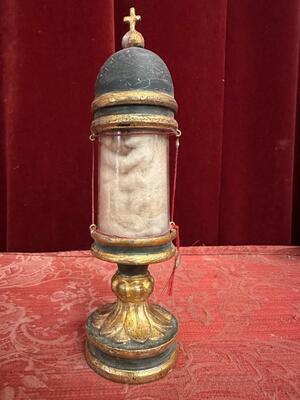 Very Rare Cylinder-Reliquary - Relic Ex Ossibus St. Christina style Romanesque - Style en Wood / Glass / Originally Sealed, Italy  18 th century