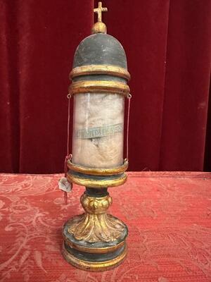 Very Rare Cylinder-Reliquary - Relic Ex Ossibus St. Gerard Majella style Romanesque - Style en Wood / Glass / Originally Sealed, Italy  18 th century