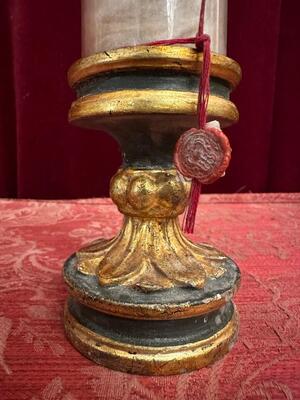 Very Rare Cylinder-Reliquary - Relic Ex Ossibus St. Gerard Majella style Romanesque - Style en Wood / Glass / Originally Sealed, Italy  18 th century