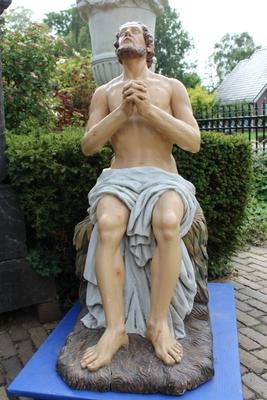 Saint Job Statue en hand - carved wood / polychrome , France 19th century