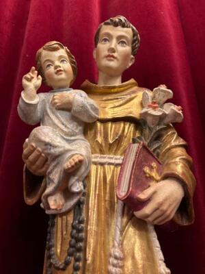 Sculpture St. Anthony  en Hand - Carved Wood Polychrome / Gilt, Southern Germany 20 th century