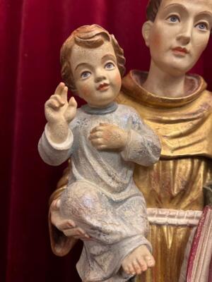 Sculpture St. Anthony  en Hand - Carved Wood Polychrome / Gilt, Southern Germany 20 th century