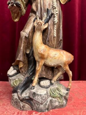 Sculpture St. Francis en Hand - Carved Wood Polychrome , Italy  20 th century