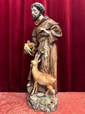 Sculpture St. Francis en Hand - Carved Wood Polychrome , Italy  20 th century