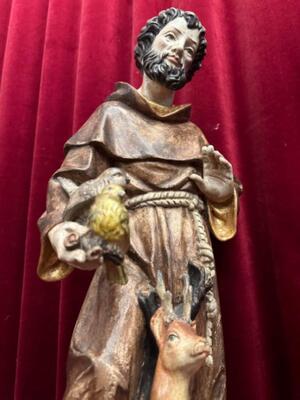 Sculpture St. Francis en Hand - Carved Wood Polychrome , Italy  20 th century