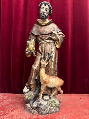 Sculpture St. Francis en Hand - Carved Wood Polychrome , Italy  20 th century