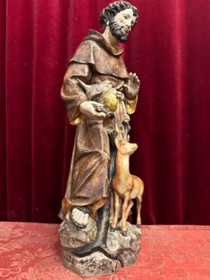 Sculpture St. Francis en Hand - Carved Wood Polychrome , Italy  20 th century