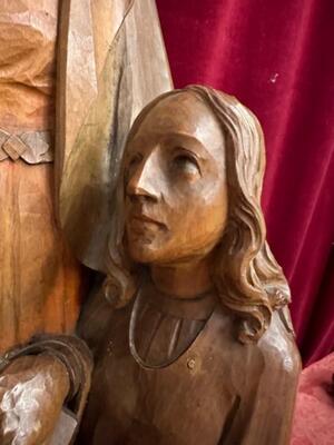 St. Anne Sculpture Signed : Hj en Hand - Carved Wood Oak, Netherlands  20 th century ( Anno 1910 )