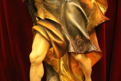 St. Christoph Statue en hand-carved wood polychrome partly Gilt, Southern Germany 20th century