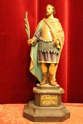 St. Donatus Statue en hand-carved wood polychrome, France 19th century