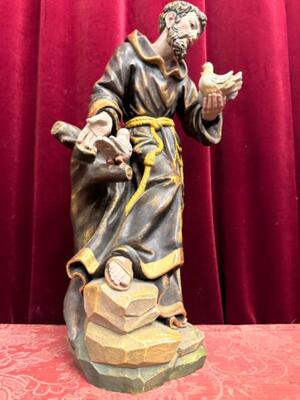 St. Francis Sculpture en Hand - Carved Wood Polychrome / Gilt, Italy  20 th century