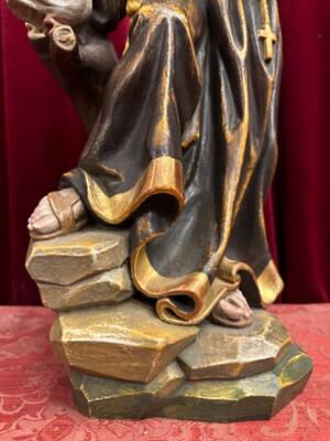 St. Francis Sculpture en Hand - Carved Wood Polychrome / Gilt, Italy  20 th century