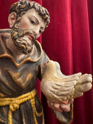 St. Francis Sculpture en Hand - Carved Wood Polychrome / Gilt, Italy  20 th century