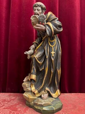 St. Francis Sculpture en Hand - Carved Wood Polychrome / Gilt, Italy  20 th century