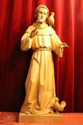 St. Franciscus Statue en hand-carved wood , Dutch 20th century