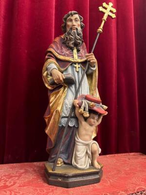 St. Gregorius Sculpture  en Hand - Carved Wood Polychrome / Gilt, Italy  20th century