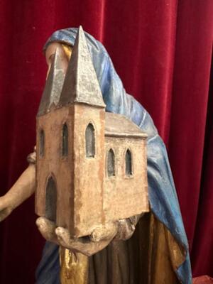 St. Hedwig Sculpture en Hand - Carved Wood Polychrome , Southern Germany 19 th century