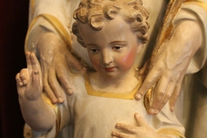 St. Joseph Statue With Child en Terra-Cotta polychrome, France 19th century